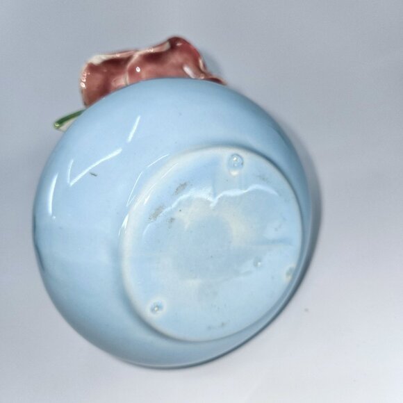 California Pottery Blue Pitcher W/Rose - Picture 4 of 8